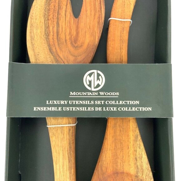 Mountain Woods Luxury Utensils Set Salad Fork & Spoon 12 inch Handcrafted NEW - Picture 3 of 4
